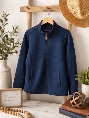 KNOSS Womens Medium Heathered Dark Blue Performance Fleece Jacket Full Zip
